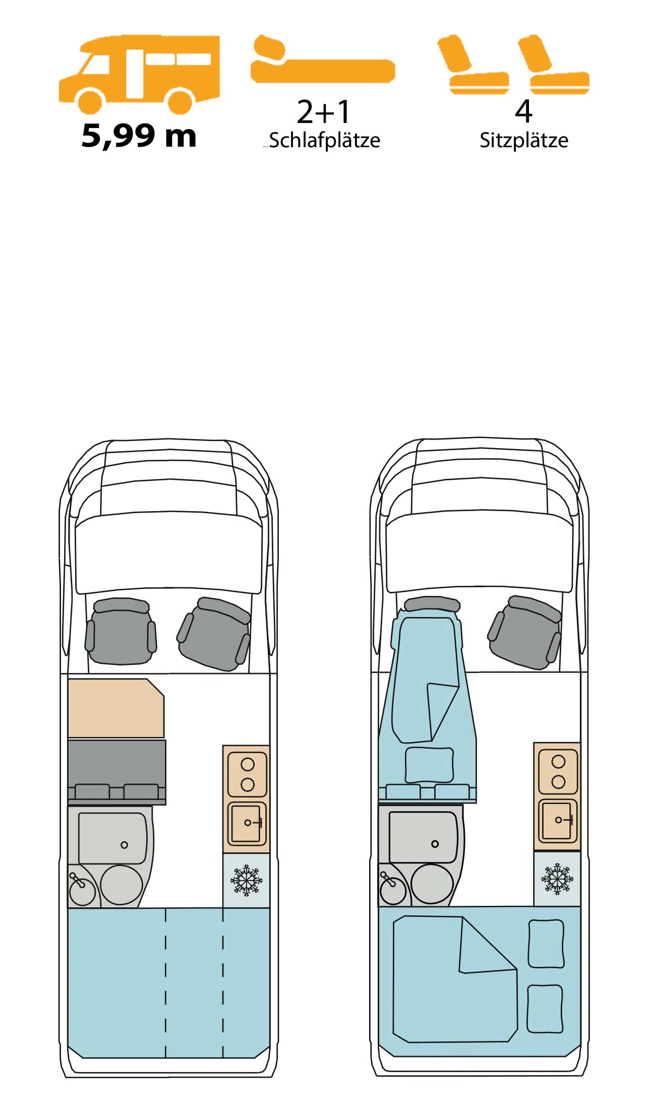 Bravia Swan 599 Van Grundrisse Tag und Nacht